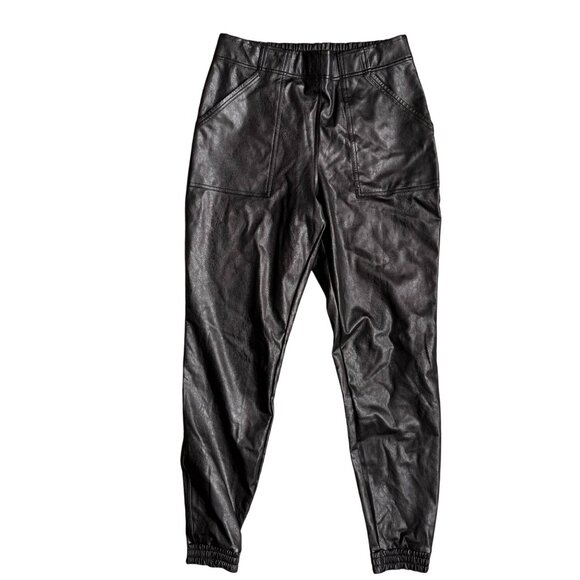 SPANX Pants - Spanx Faux Leather Jogger Pants Size Large Noir Black Vegan Utility Pocket 20283